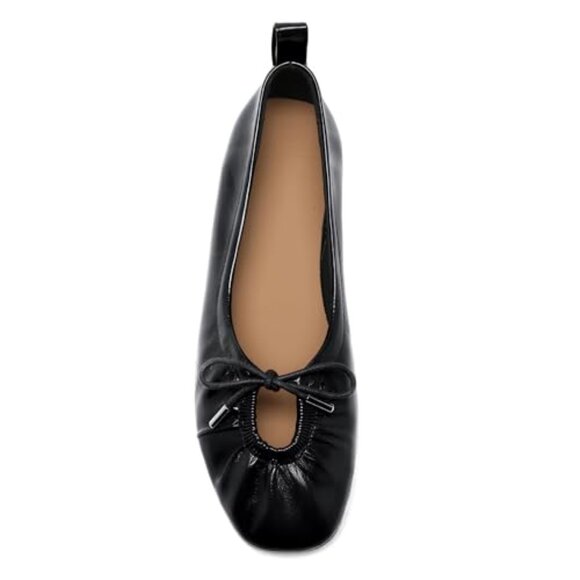 Square Toe Ballet Flats Lace Up Bow Slip On Casual Shoes - Picture 5 of 8